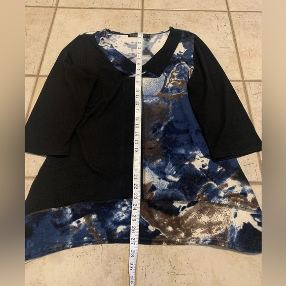 LAVENA Abstract Blue & Black Split Hem Tunic Top LG - Picture 5 of 5